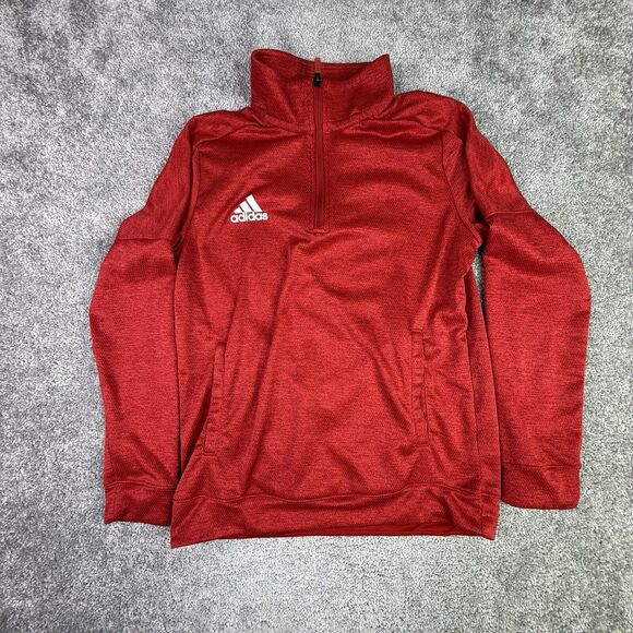 Adidas Sweatshirt Men's Medium Red 1/4 Zip Long Sleeve Pullover Performance - Picture 2 of 12